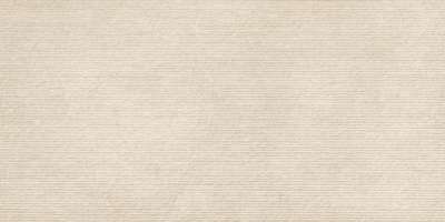 Helle, beige Fliese mit feiner horizontaler Rillenstruktur.
