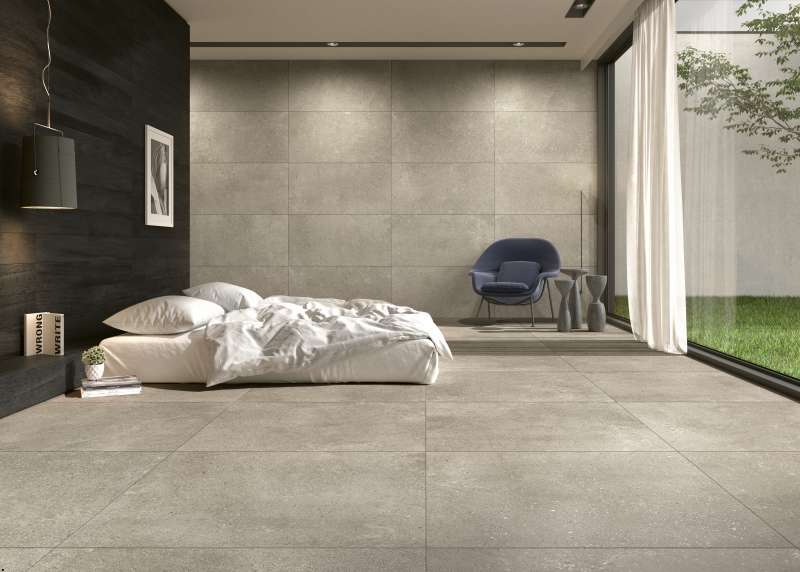 beige Steinoptik Fliesen im Schalafzimmer , beige stone effect tiles in the bedroom