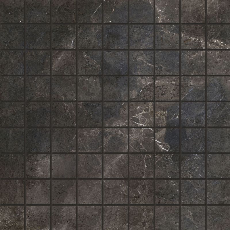 Mosaic Black Diamond: Dunkle, strukturierte Fliese mit feinem Gittermuster.