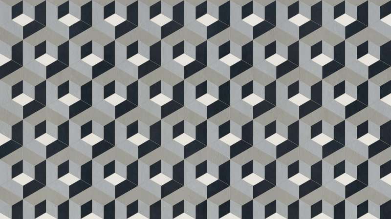 Moderne Fliese mit dreidimensionalem Würfelmuster in Grautönen.